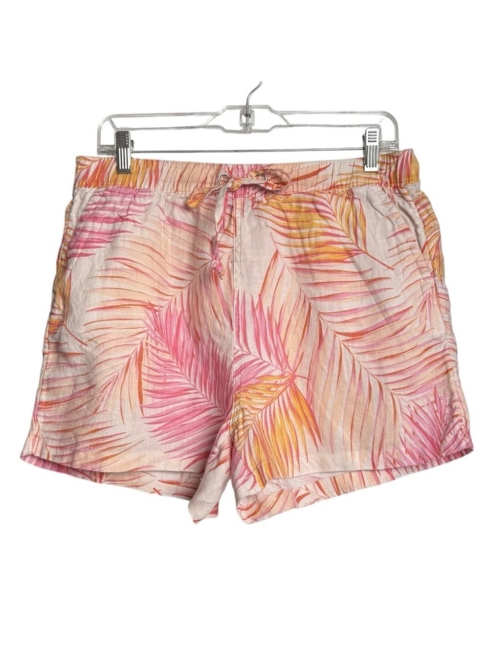 4/$25 Tahari Luxe Linen Printed Shorts Large Tropical Palm Leaves Pink Orange